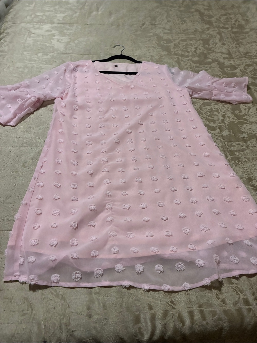 Women Pink Textured Dot Dress - Soft V-Neck
